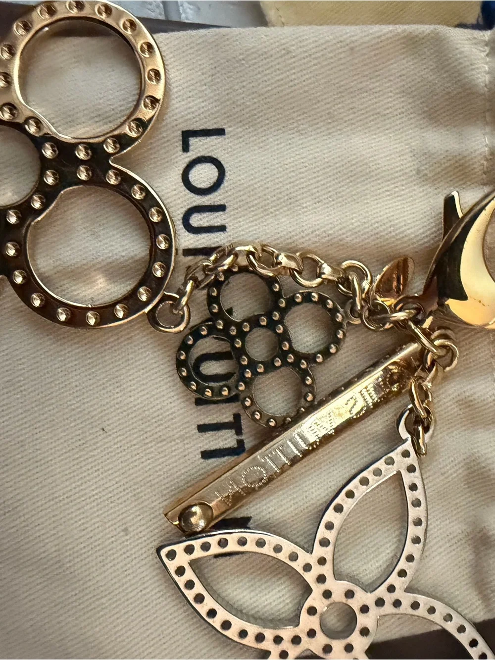 Louis Vuitton Gold and Silver Floral Ring Key Charm